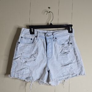 American Eagle Boyfriend Distressed Light Blue Denim Shorts 4